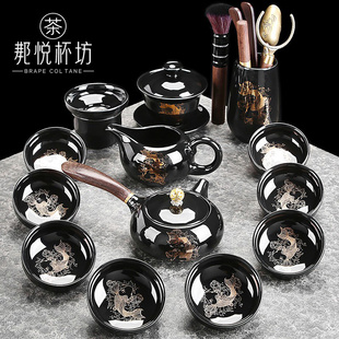 功夫茶具套装 办公室会客泡茶壶轻奢高档大气陶瓷侧把壶茶杯套餐