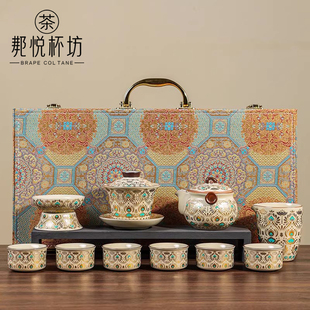 敦煌汝窑功夫茶具礼盒装 家用泡茶新年送长辈领导父母朋友生日礼物