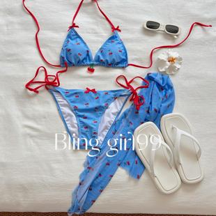 盛夏晚風(fēng) 比基尼三件套分體泳衣女性感辣妹純欲風(fēng)大小胸度假風(fēng)