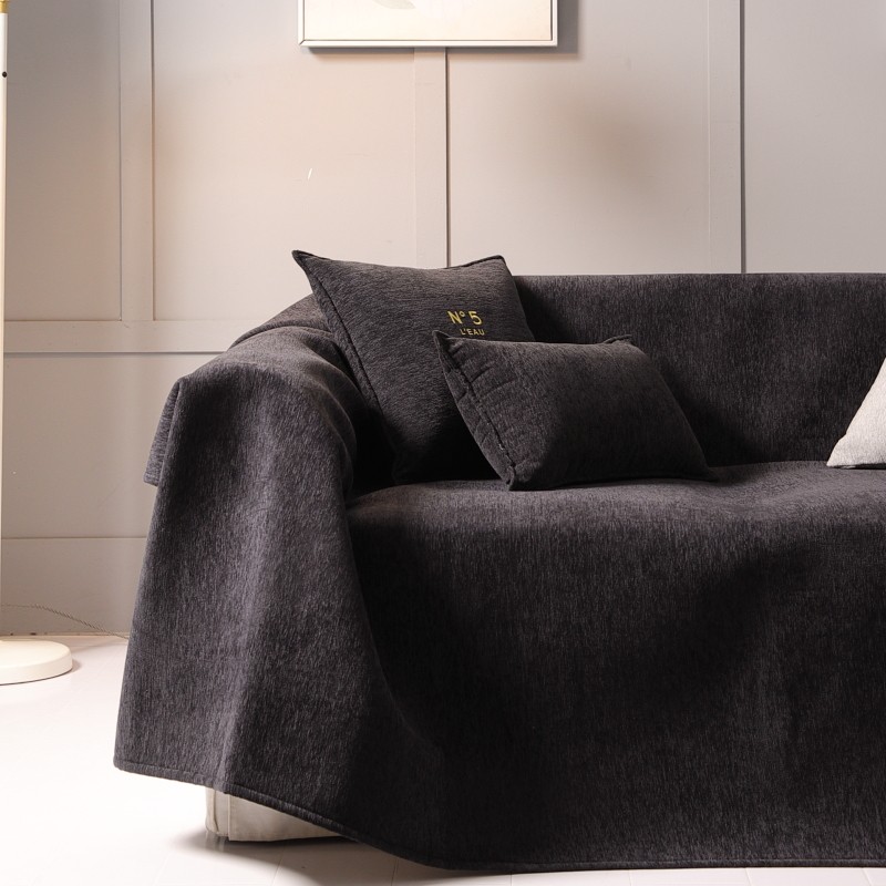 黑色沙发巾简约现代高级感防猫抓沙发坐垫套罩盖布巾全包四季通用