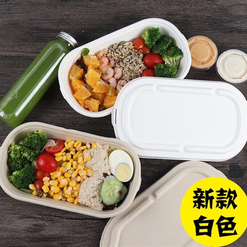 新款白色纸浆餐盒环保外卖打包盒便当盒水果沙拉盒寿司盒环保饭盒