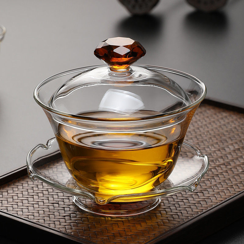 玻璃盖碗泡茶杯功夫茶三才碗加厚耐热透明茶碗单个茶具配件