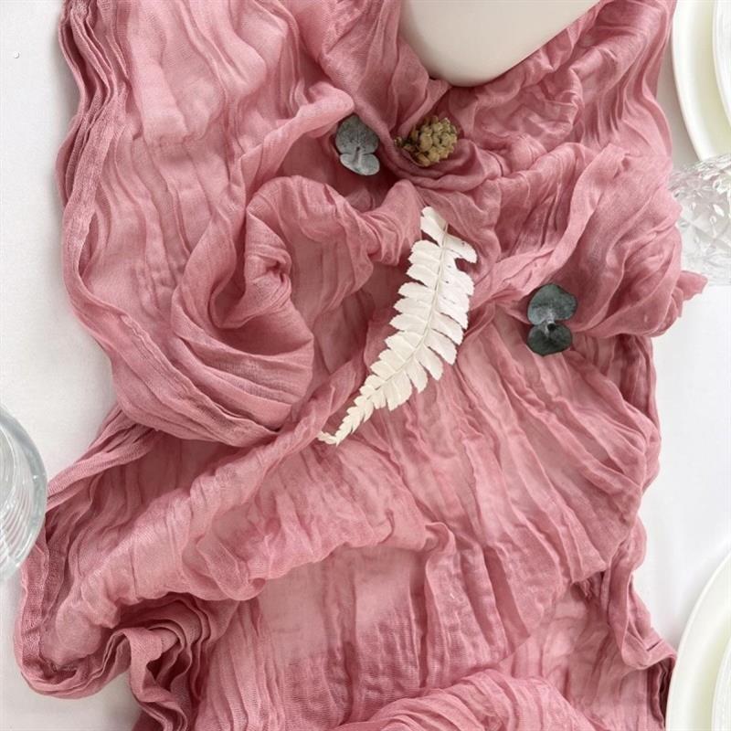 紫色纱桌布皱布桌旗皱布婚礼巴厘纱麻花皱巾生日婚礼派对装饰