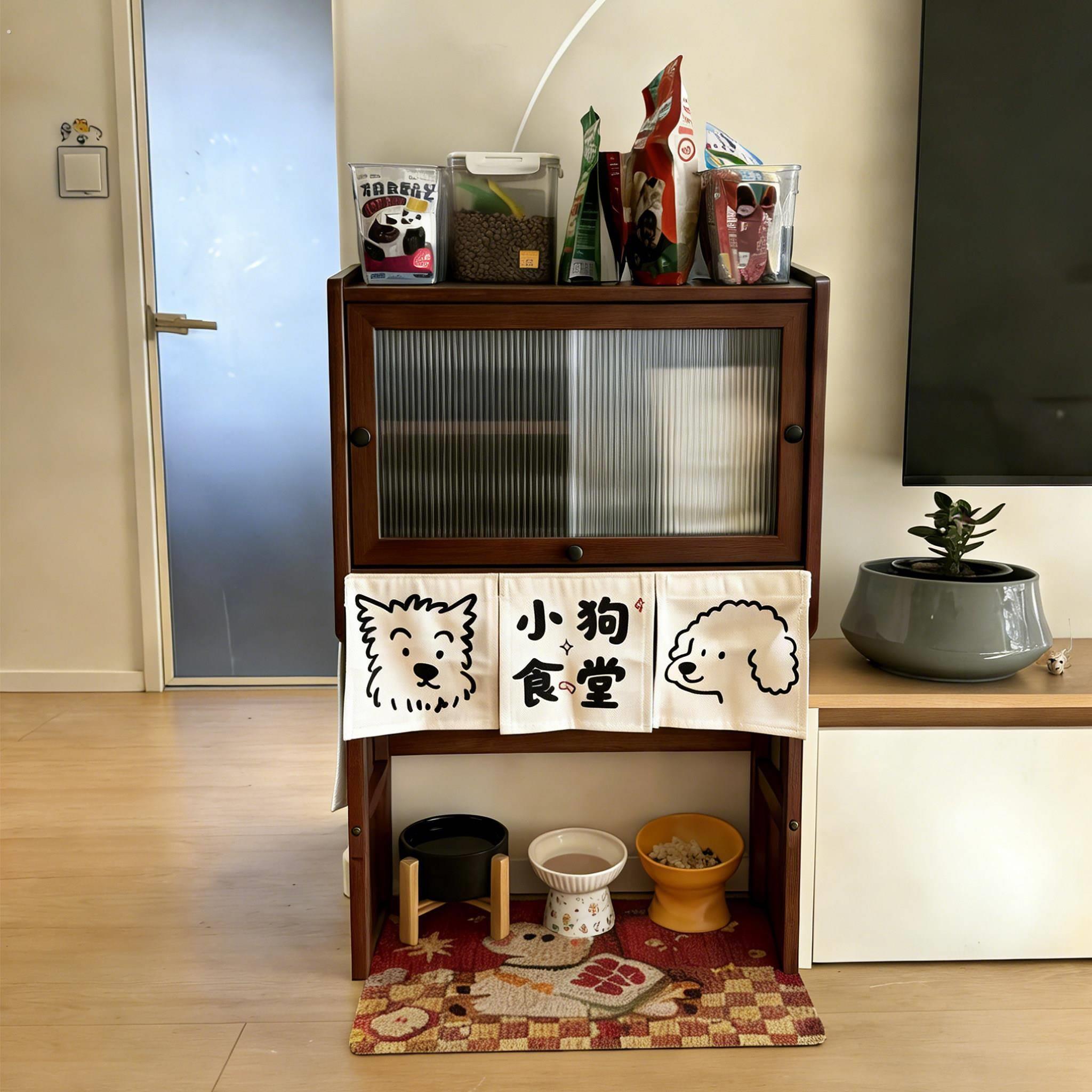 中古风猫咪食堂置物架猫碗上方猫粮罐头宠物用品收纳层架狗狗小饭