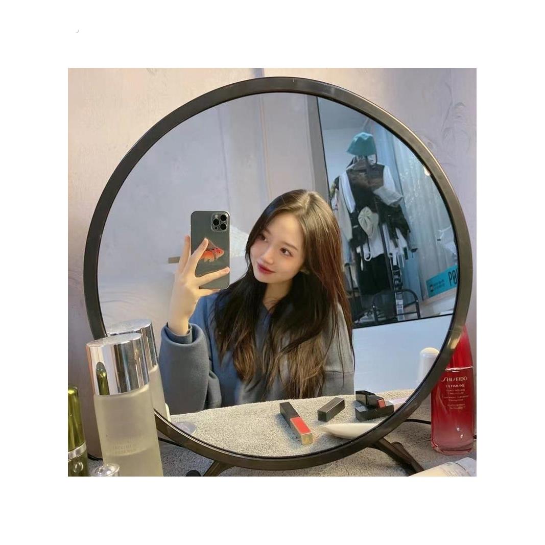 大号桌面化妆镜带LED灯学生宿舍台式ins风化妆台镜子卧室补光圆镜