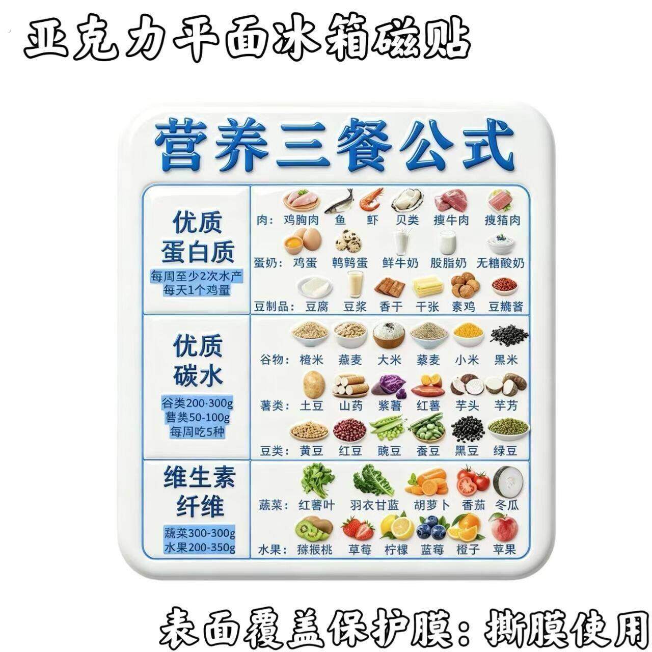 健康三餐规划磁吸冰箱贴亚克力材质厨房备忘贴居家实用装饰小摆件