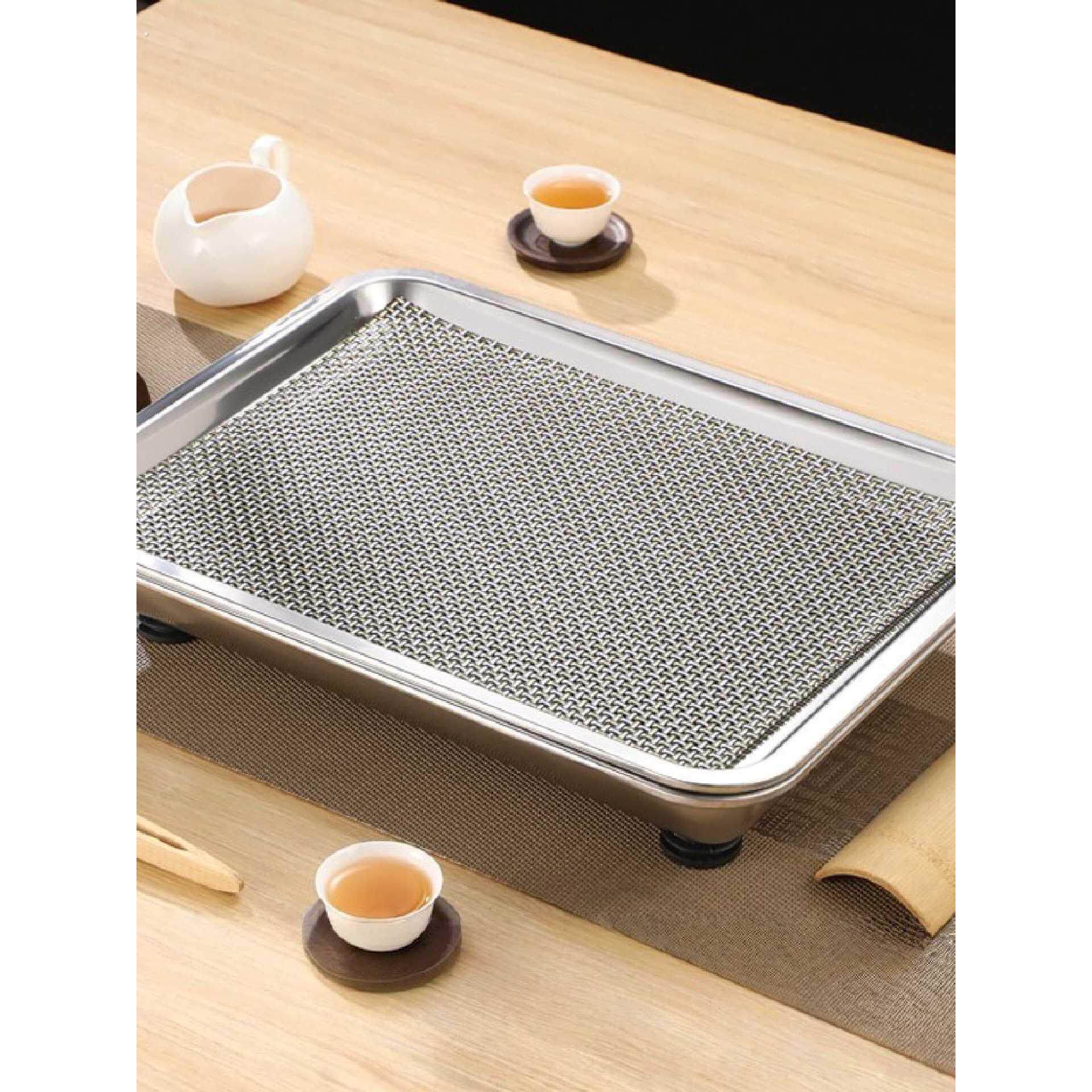 不锈钢茶盘长方形茶台家用茶几茶托盘沥水潮州功夫茶加厚中式