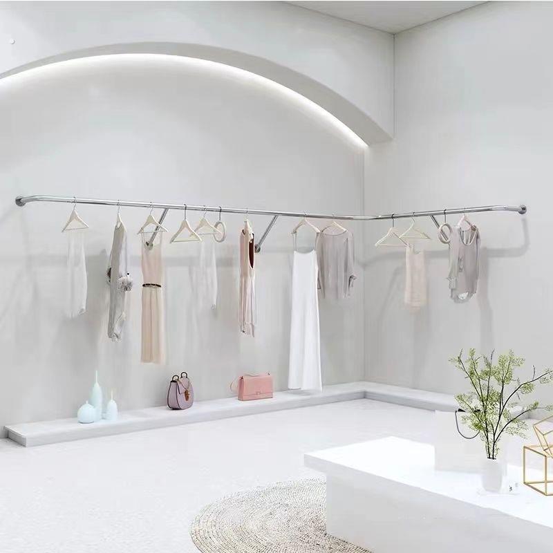 服装展示架不锈钢拉丝电镀墙壁挂架室内落地上墙挂衣架女装店衣架