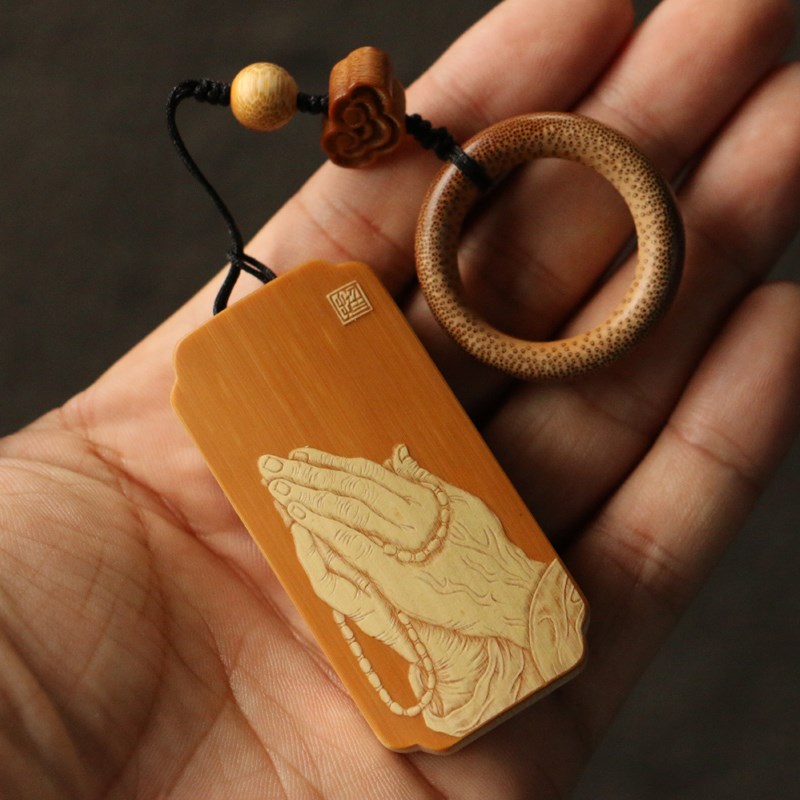 十几年玉竹老料东阳名家戚挺飞本工留青雕刻手牌把件把玩文玩竹雕