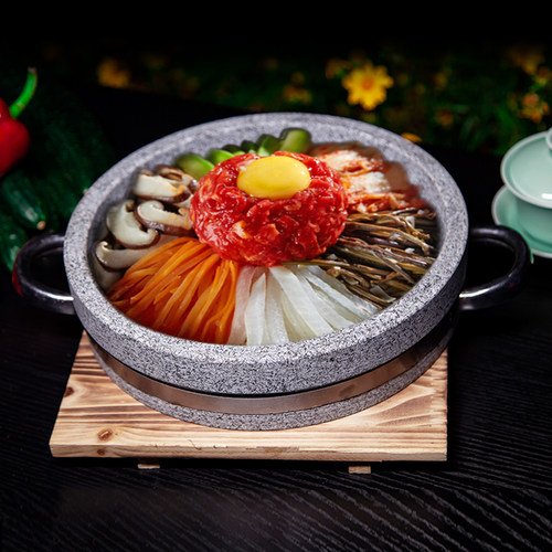 天然深浅石烤盘抗裂烤石盘 烧烤盘 韩式烤肉烤盘圆形双耳石锅烤