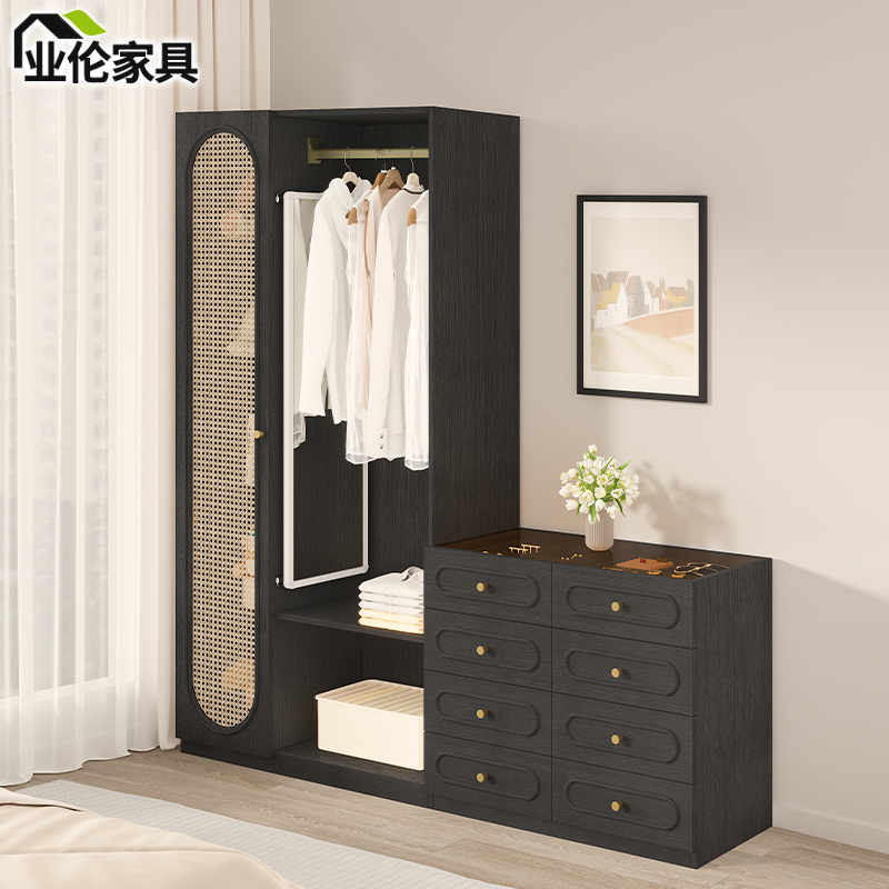 斗柜衣帽架衣柜一体落地挂衣架穿衣镜卧室收纳柜床尾储物柜3A63