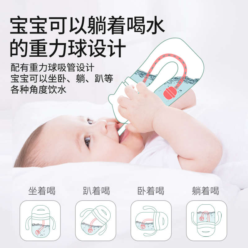 宝宝学饮鸭嘴吸管两用婴儿童喝水杯子防漏防呛带手柄式防摔奶瓶大