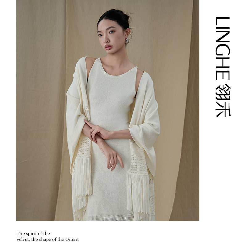 LINGHE碧桃春流苏披肩