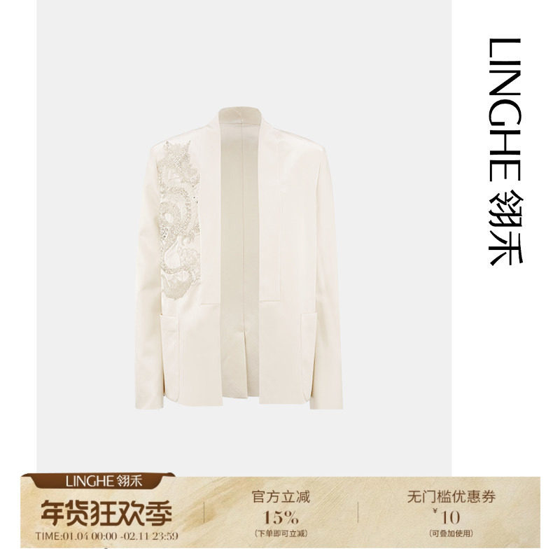 翎禾LINGHE「白霜银龙」-重工龙纹刺绣气质西装外套长袖女士轻奢