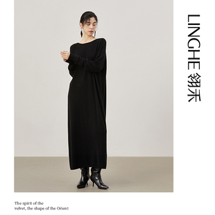 「相見歡」baby山羊絨長袖 LINGHE 寬松露背連衣裙氣質(zhì)優(yōu)雅高級感