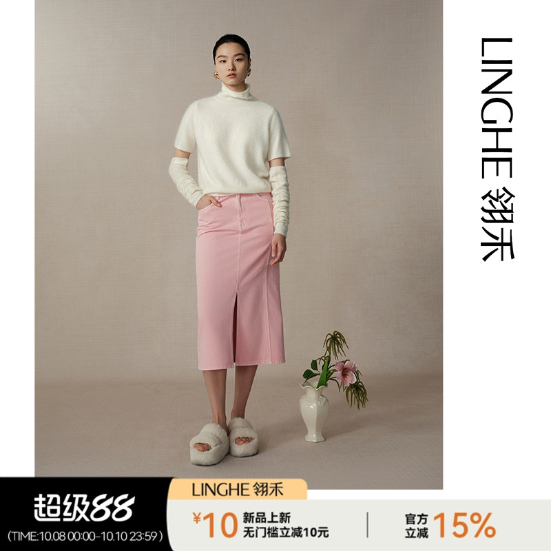 翎禾LINGHE-短袖高领针织套头衫休闲简约冬