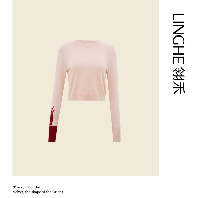 翎禾LINGHE-秋冬季短款羊绒圆领针织上衣保暖
