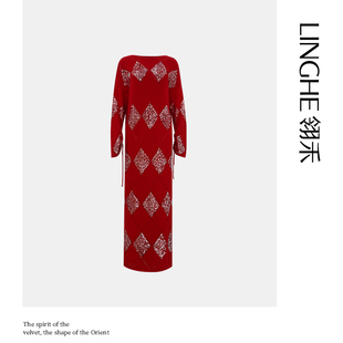 「马丽同款 」翎禾LINGHE-「流光掠影 」一字领连衣裙100