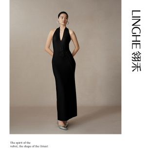 V领针 重工郁金香刺绣无袖 翎禾LINGHE 「凌波仙」秋冬修身