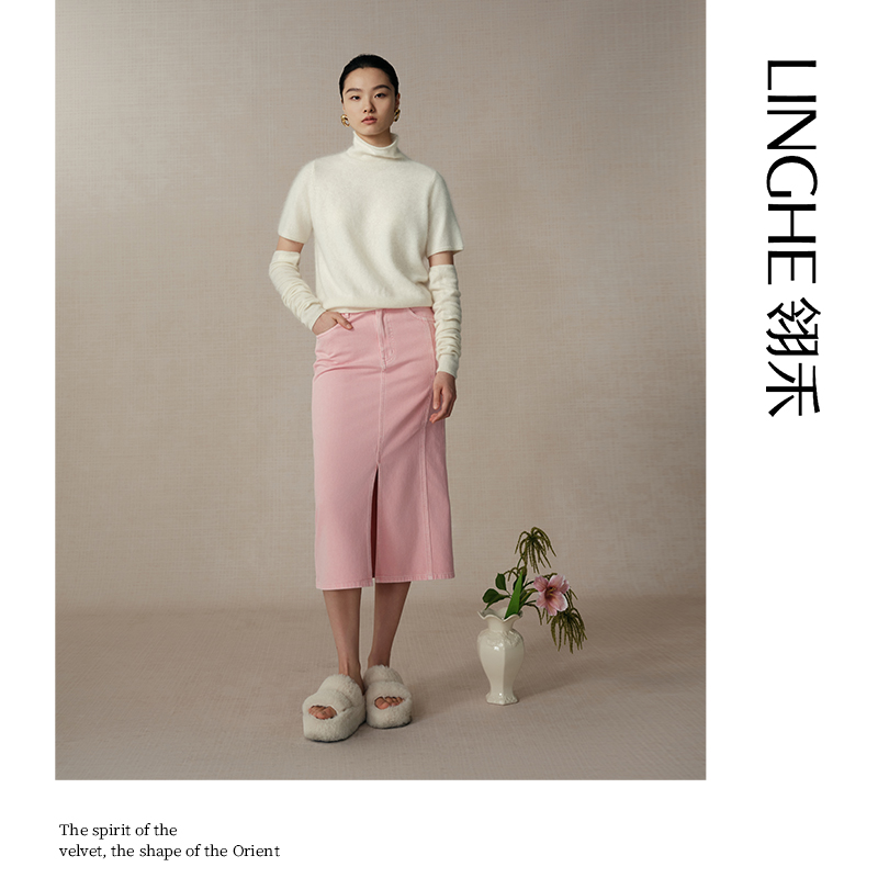 翎禾LINGHE-短袖高领针织套头衫休闲简约冬