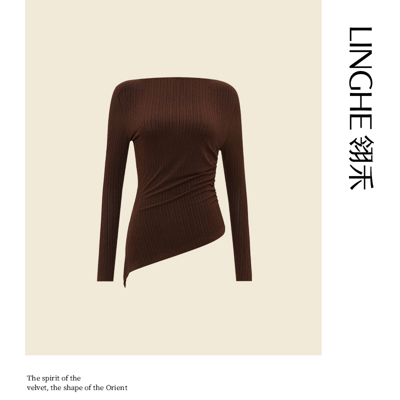 翎禾LINGHE-百搭秋季上衣时尚公主风女修身气质一字肩长袖针织衫