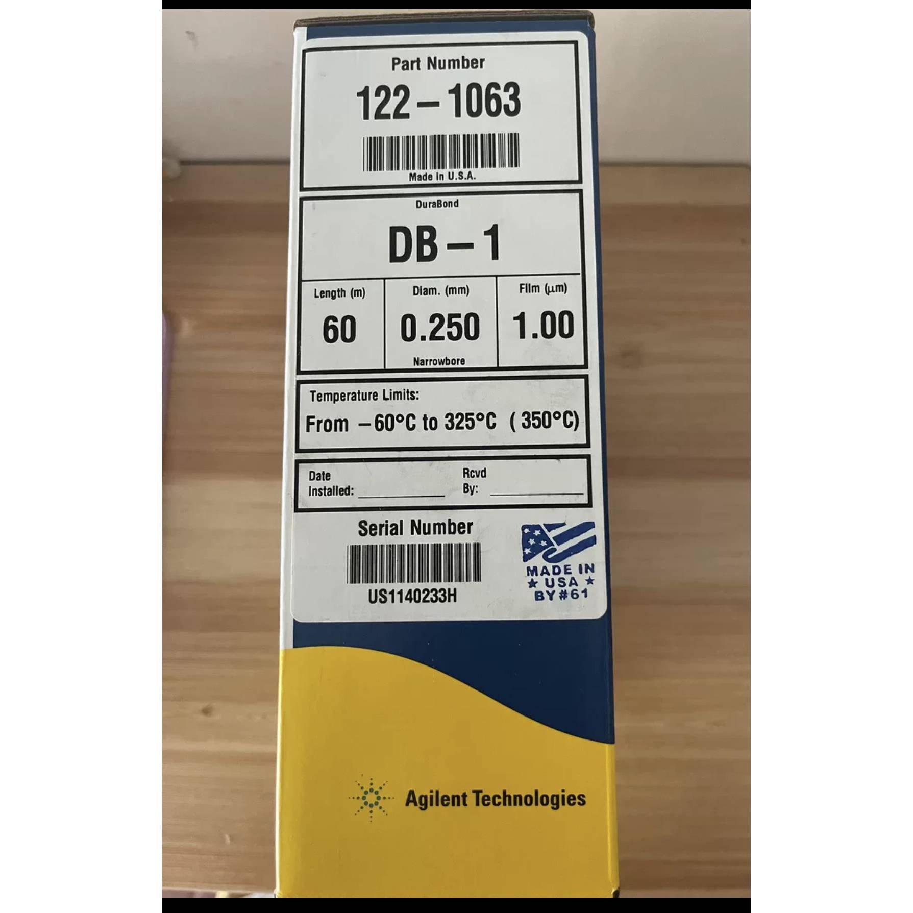 全新安捷伦122-1063气相色谱柱 DB-1 60m*0.25mm*1.0um