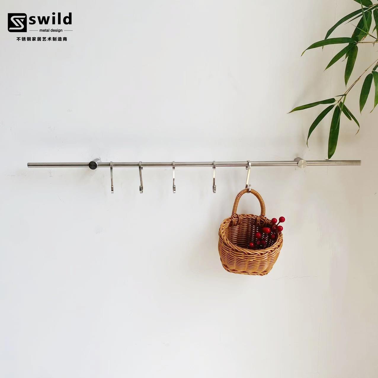 ins全实心304不锈钢杆黄铜内心纱遮帘挂杆挂钩玄关厨房置物衣服杆