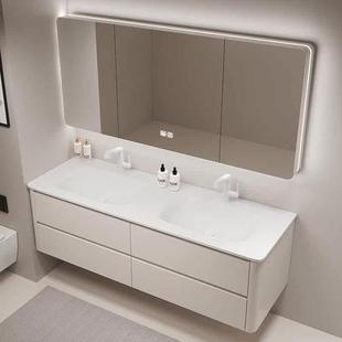 肤感可丽耐一体洗漱台双盆浴室柜组合简约卫生间橡木洗脸盆洗手池