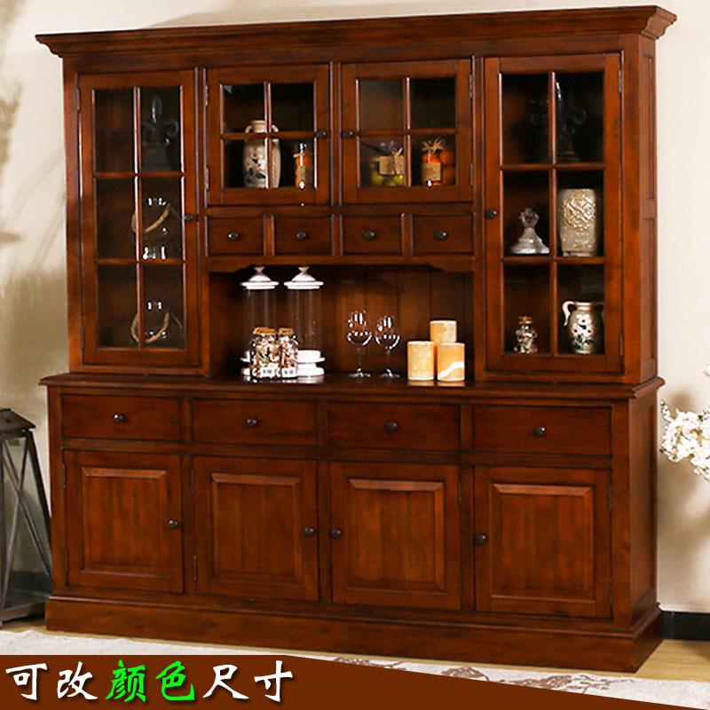需定制中式实木酒柜组合餐边柜美式客厅玄关柜红酒储物柜红木色餐