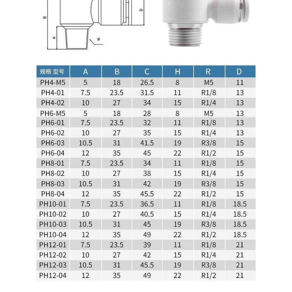 亚德客型气动接头快插气管外六角弯头PH4-M5/6-01/8-02/10-3/12-4