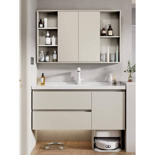 折叠隐藏风水镜浴室柜陶瓷一体盆扫地机基站洗脸洗漱台盆橡木定制