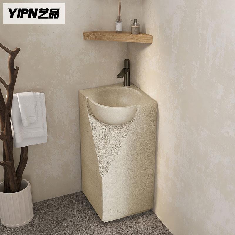 日系侘寂奶油风设计师立柱盆落地式民宿个性洗手池家用酒店洗脸台