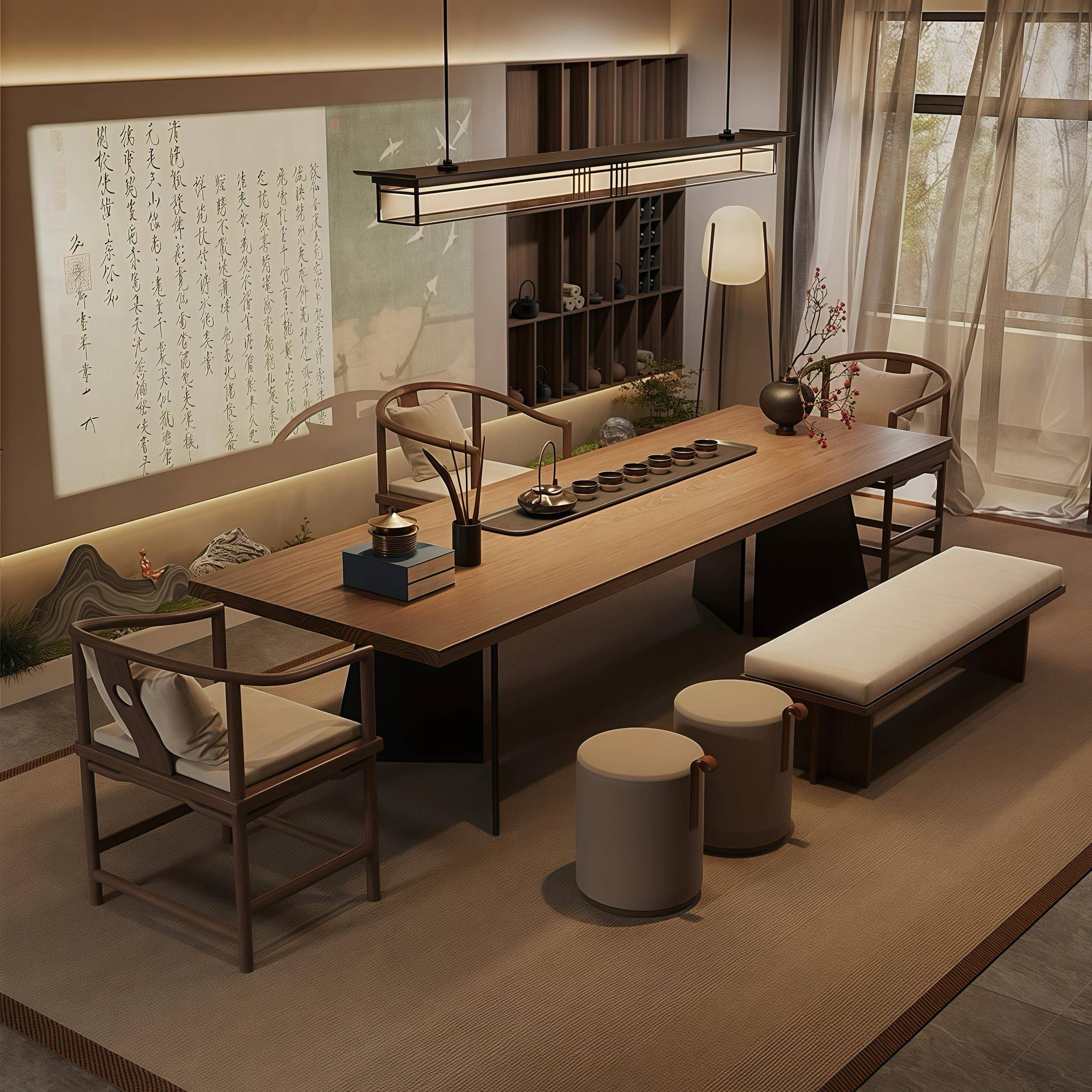 需定制新中式泡茶桌椅组合实木高端会客桌洽谈酒店办公室接待功夫