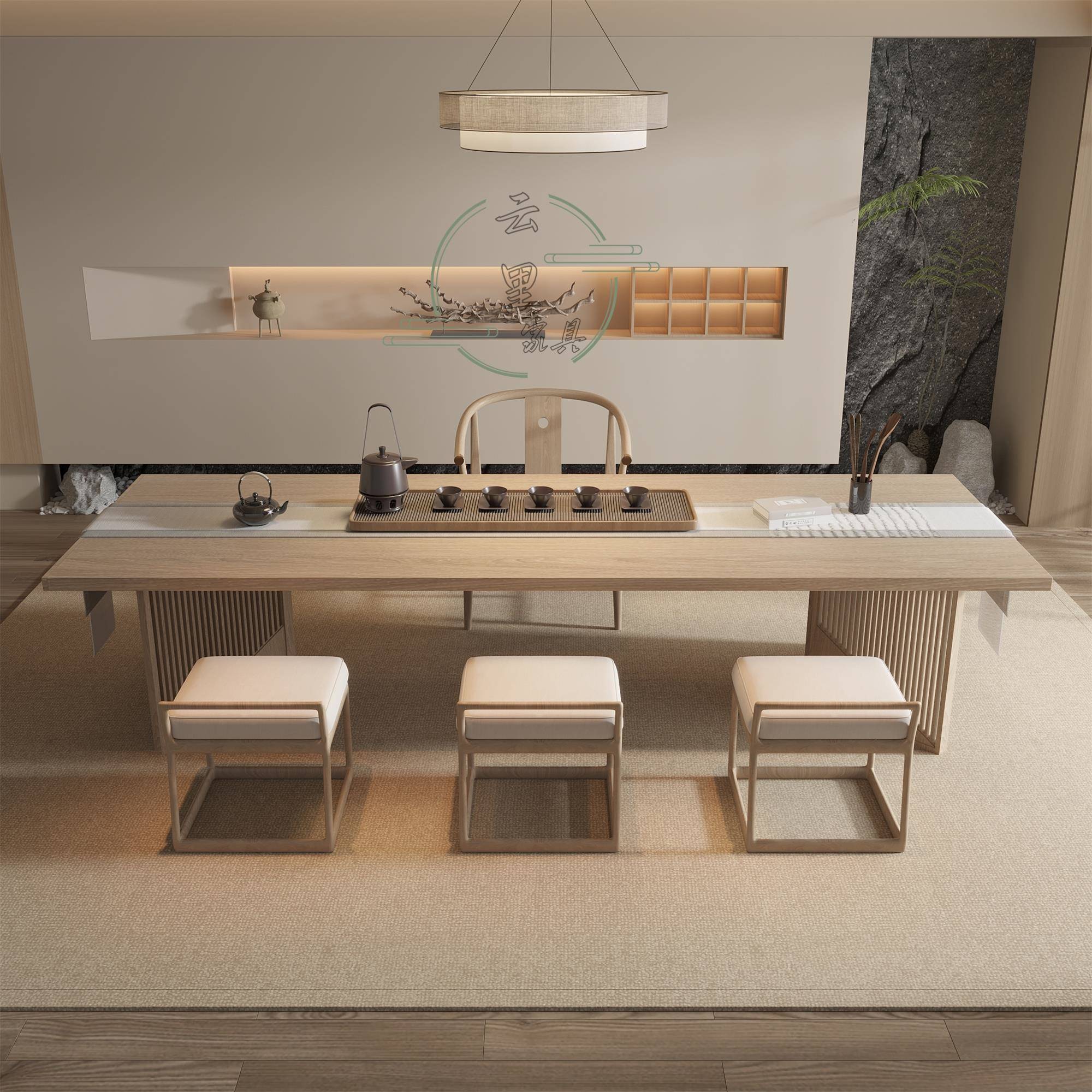 需定制新中式实木茶桌椅组合茶楼客厅办公室中古侘寂风泡茶桌子家