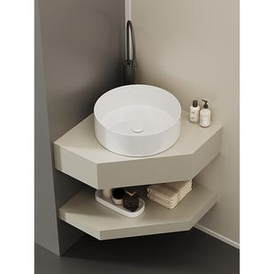 三角洗手盆角落台上盆小空间洗漱台双层岩板洗脸盆极简风格 陶瓷盆