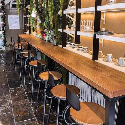 需定制实木吧台桌长条奶茶店酒吧高脚桌椅组合商用家用阳台靠墙桌