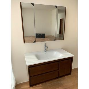 覆古风新款 可定制陶瓷一体盆橡胶木烤漆浴室柜洗手台组合花花卫浴