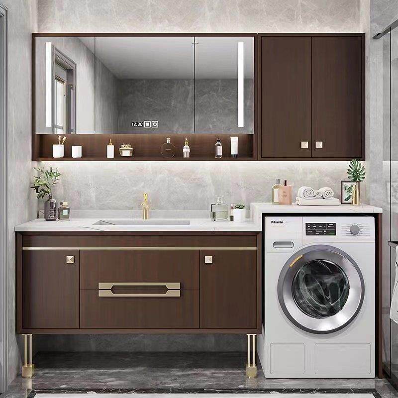 新中式阳台洗衣机一体柜实木浴柜洗漱台洗手洗脸盆一体柜定制