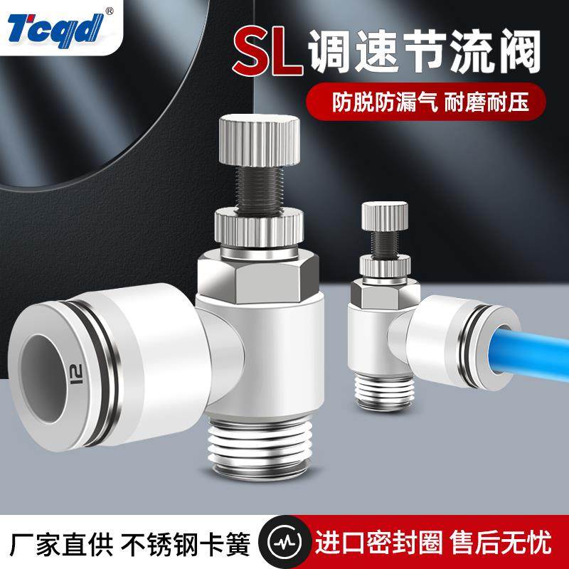白色气动调节SL4-M5节流阀SL8-02插管接头SL6-01可调SL10/SL12-04