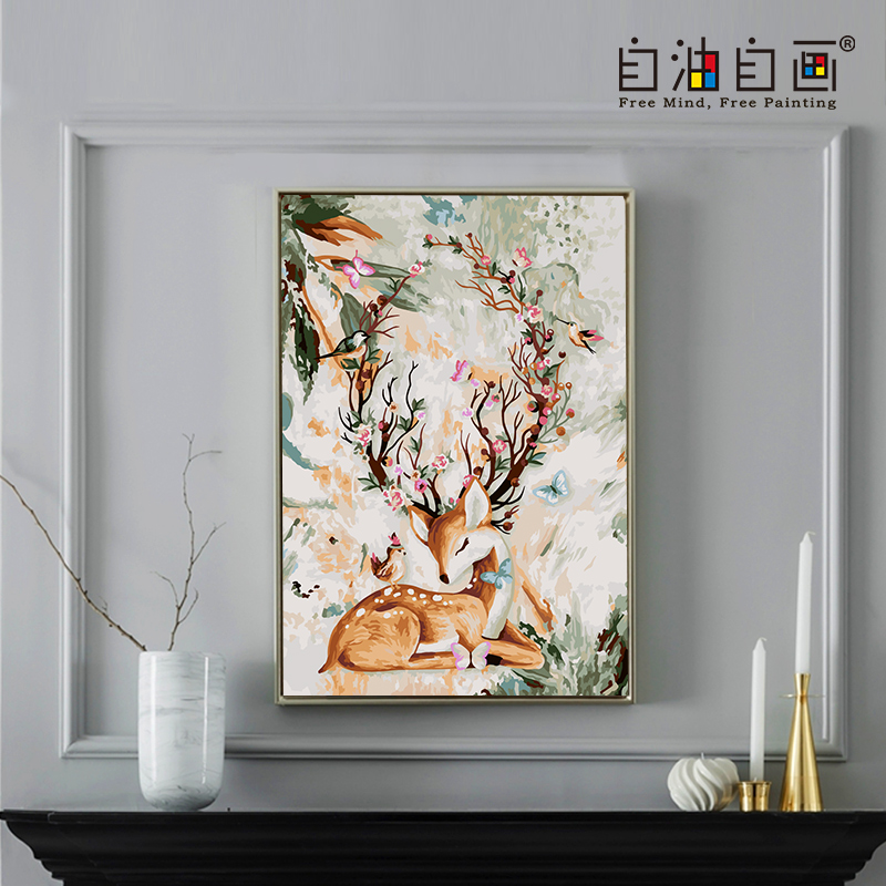 自油自画 diy数字油画 客厅卧室动物欧式古典手绘装饰画 渐入梦境图片