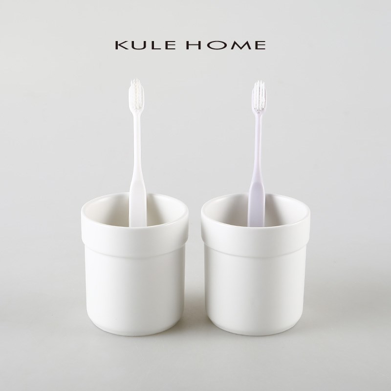 KULE HOME 简约刷牙杯子洗漱杯家用陶瓷漱口杯情侣牙刷杯套装酒店
