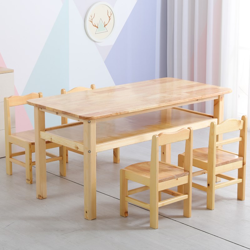 儿童实木课桌椅学生书桌家用画室美术机构绘画桌彩色椅子白色涂鸦