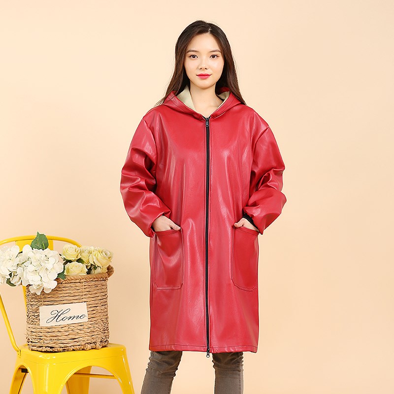PU皮围裙防水防油软皮革罩衣加肥加大加绒工作服家用厨房护衣时尚