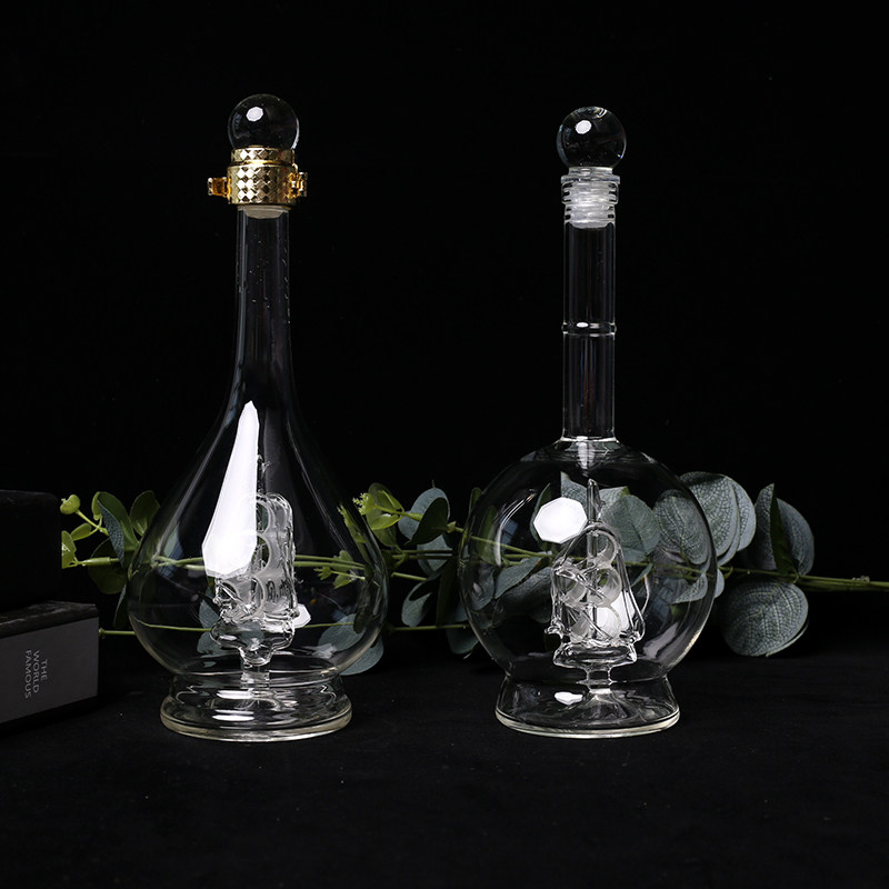 家用创意500ml高硼硅玻璃工艺酒瓶一帆风顺泡酒瓶透明白酒瓶1斤装图片