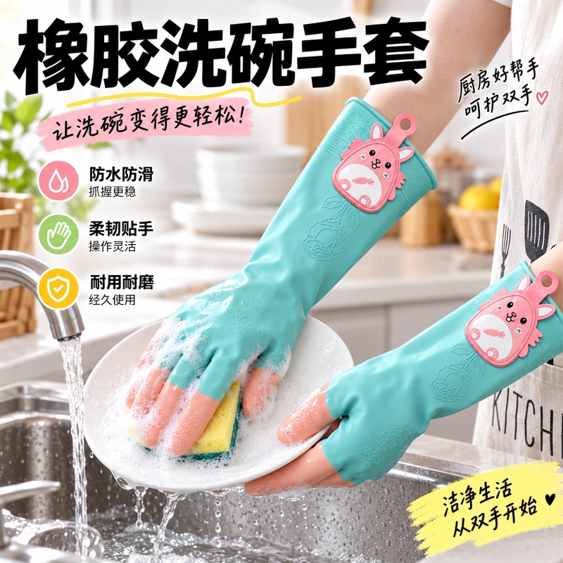 洗碗手套厨房洗衣服胶皮防水防油清洁耐用女乳胶家务专用乳胶手套
