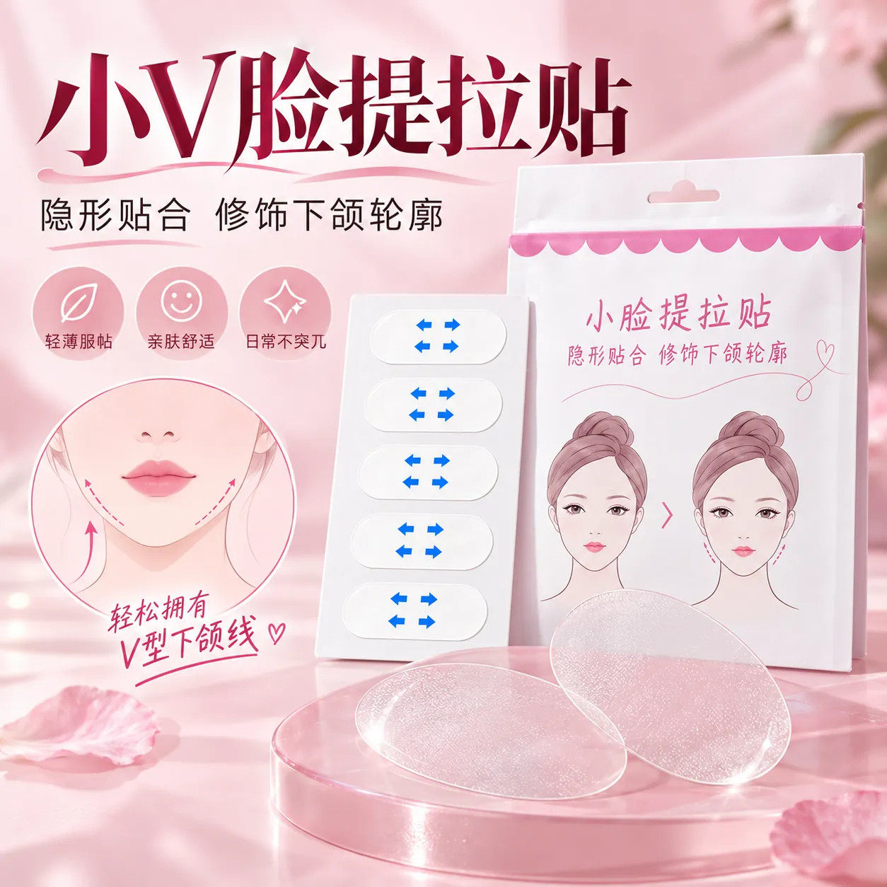 面部提拉小脸贴隐形透明胶带抖音同款透明贴耳v脸贴40贴cos小鼻贴