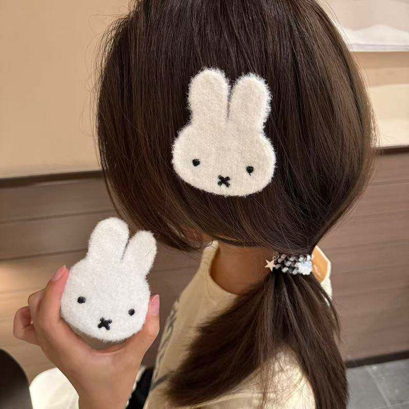 针织米菲兔毛绒卡通小兔子刘海贴儿童甜美少女无痕魔术贴发卡发饰