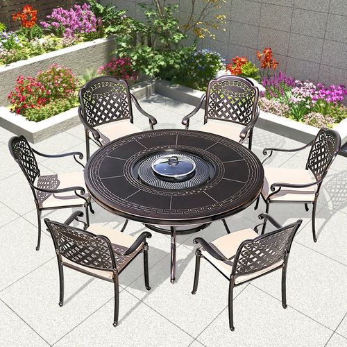 庭院铁艺桌椅火锅烧烤桌椅组合露台庭院烧烤炉P别墅休闲木炭烧烤