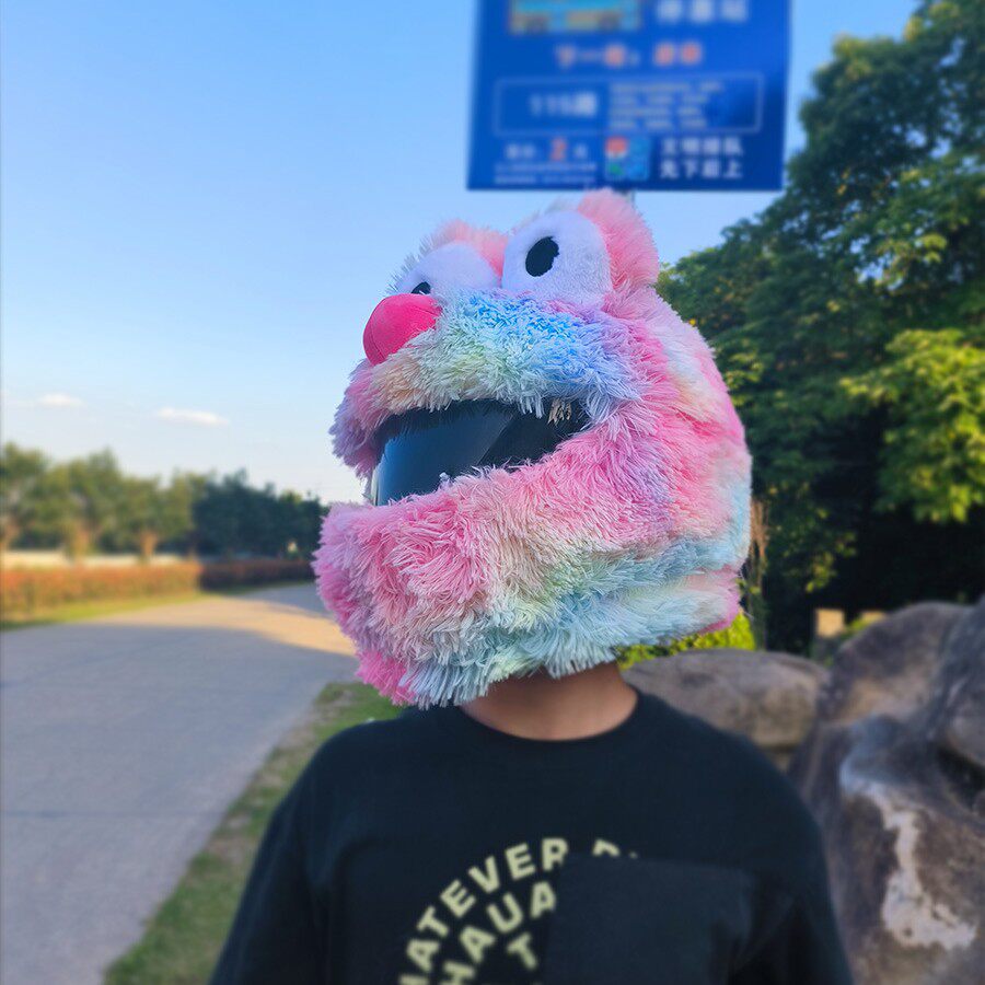 头盔帽保护套大眼怪摩托机车毛绒头套青蛙骑行揭面罩保暖挡风防风