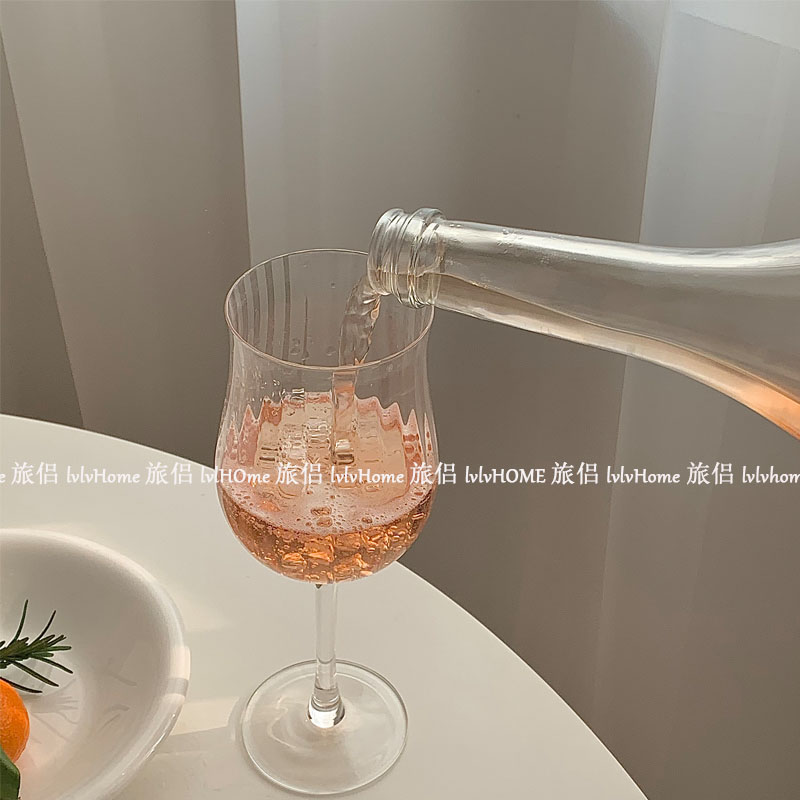 韩国竖条纹幻彩玻璃脚杯葡萄酒杯香槟杯红酒杯鸡尾酒